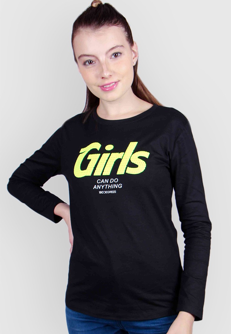 180 Degrees Girls Can Do Anything Long Sleeves T-Shirt Wanita - Image 5