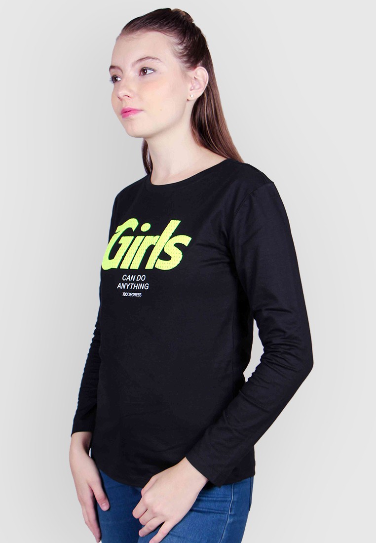 180 Degrees Girls Can Do Anything Long Sleeves T-Shirt Wanita - Image 6