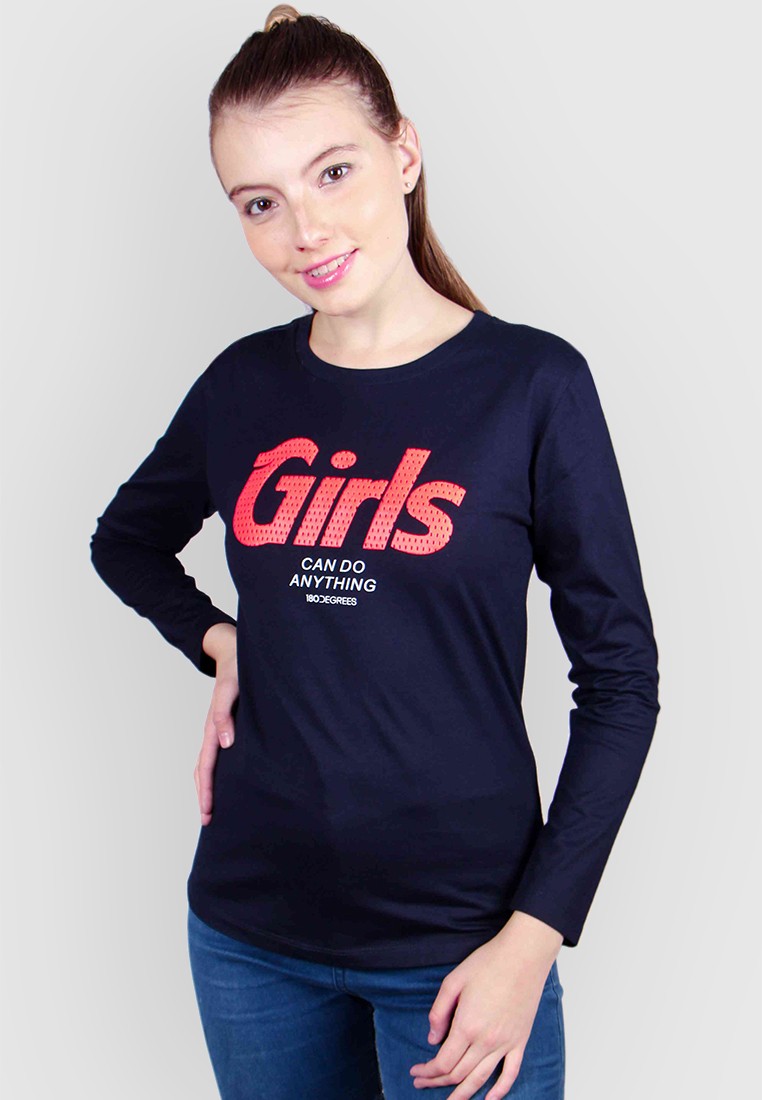 180 Degrees Girls Can Do Anything Long Sleeves T-Shirt Wanita